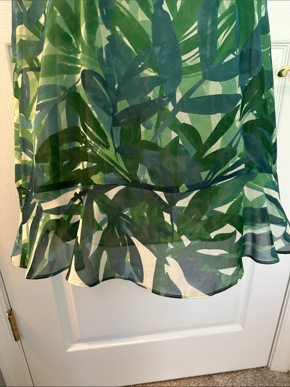 Cabi Castaway Tropical Palm Leaf Print Sleeveless Mini Dress Ruffle Hem - Size M - Picture 5 of 13